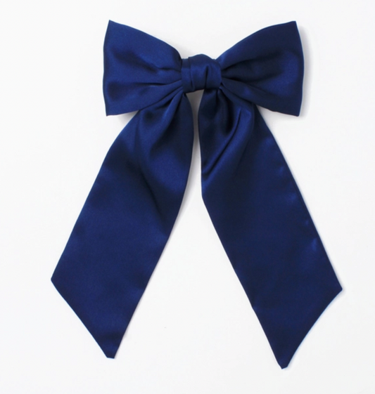 Molly & Rose large navy hair bow clip; statement navy accessory for polished occasion styling and dressing up