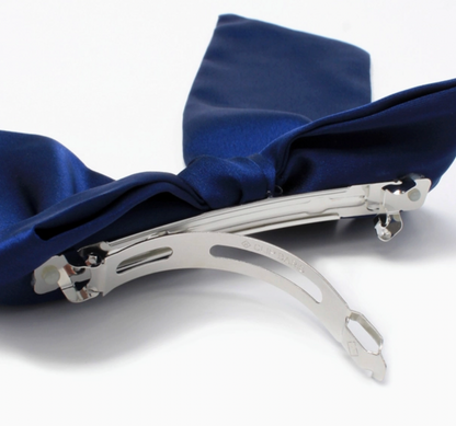 Large navy hair bow by Molly & Rose; decorative clip accessory for parties, photographs and special occasions