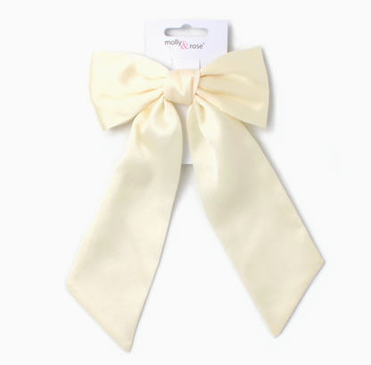 Large ivory hair bow by Molly & Rose; decorative clip accessory for parties, photographs and special occasions