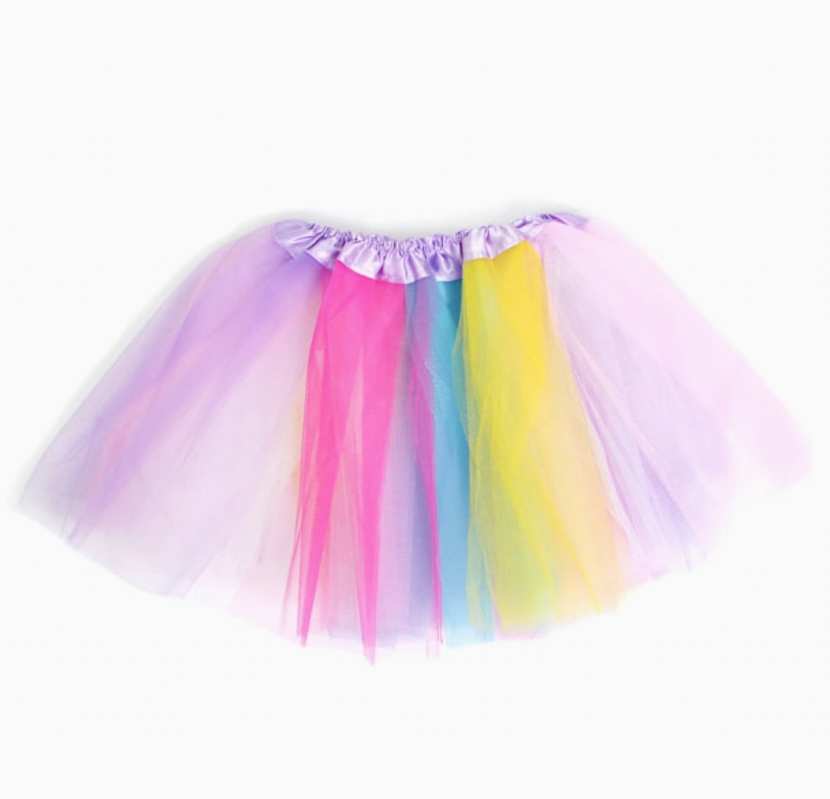 Complete Molly & Rose unicorn rainbow dress-up set arranged together, showing gold wings, flower-trimmed unicorn aliceband and colourful layered tutu⠋