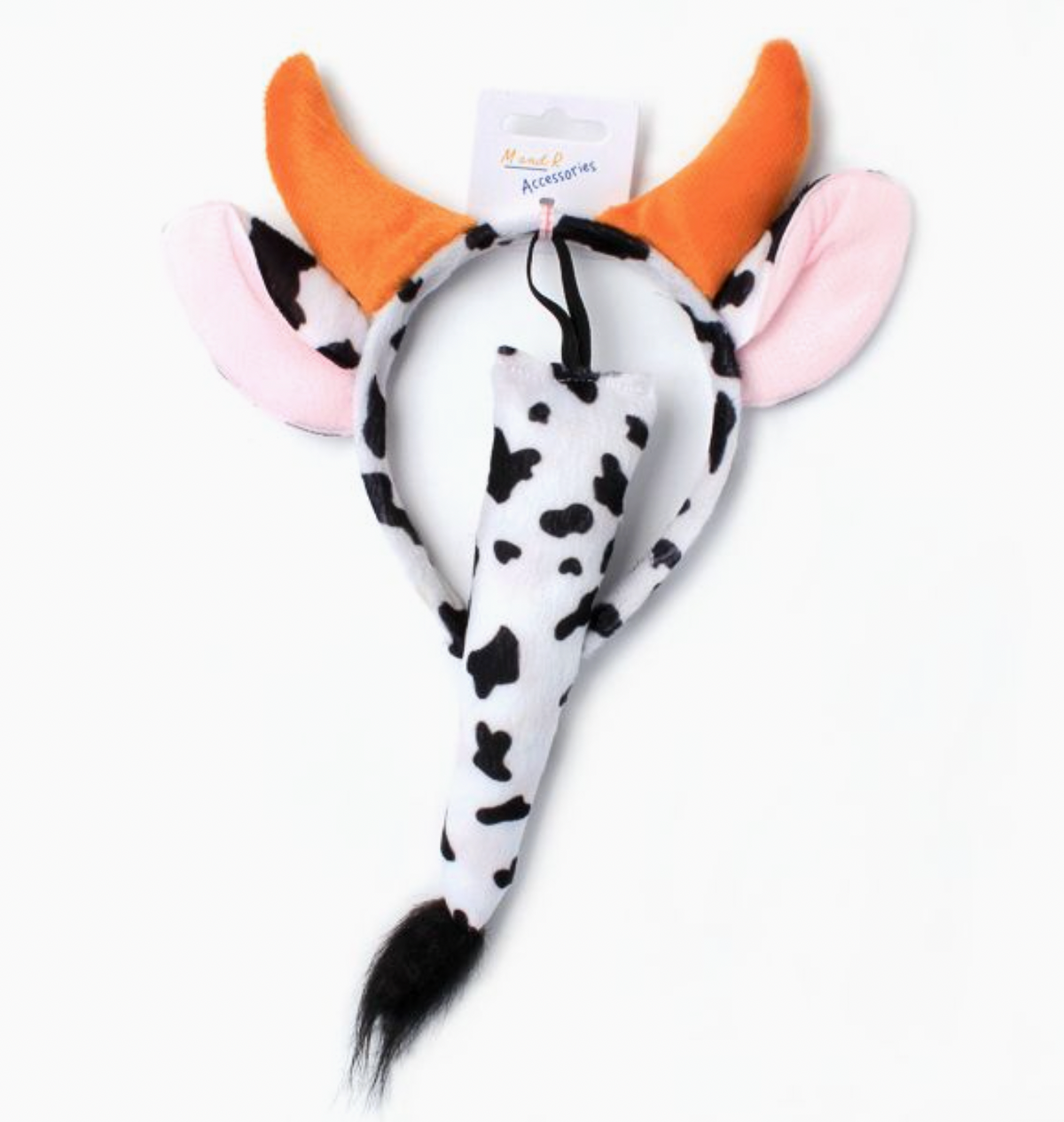 Cow ears and tail dressing-up set from Molly & Rose, comprising one 1.5 cm-wide plastic Alice band and one elastic tail.