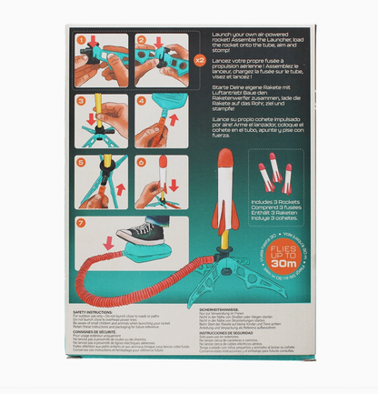 Rex London stomp rocket toy, supplied with a launcher and three foam rockets; the foot pump sends rockets into the air outdoors.