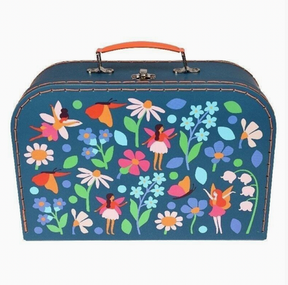 Rex London metal tin tea set with colourful fairy, flower and butterfly print on the pieces, made for imaginative tea parties.