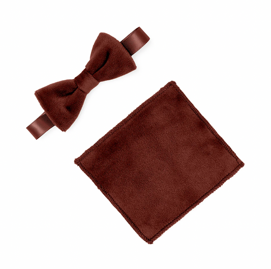 Brown bow tie and matching pocket square. THE MOLONEY CHILDREN'S BOW TIE AND POCKET SQUARE - TEAL & BROWN | ELEANOR CHARLES