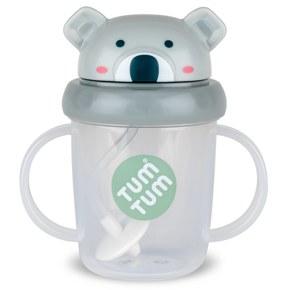 Tum Tum baby cup with bear-shaped lid. TIPPY CUP WITH STRAW AND FLIP TOP LEAKPROOF LID- KEV KOALA | TUM TUM