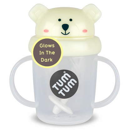 Tum Tum cup with bear lid. TIPPY CUP WITH STRAW AND FLIP TOP LEAKPROOF LID - PETE POLAR BEAR (GLOW IN THE DARK)  | TUM TUM