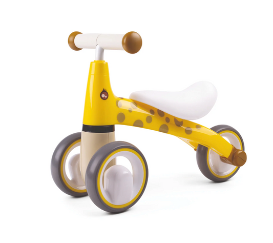 Yellow balance bike with brown polka dots. TODDLER RIDE ON TOY - GIRAFFE | DIDITRIKE