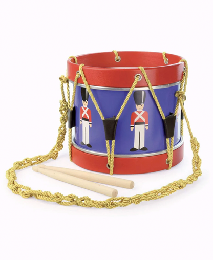 Toy drum with rope handles and toy soldier design. TRADITIONAL TOY DRUM - THE LITTLE DRUMMER | VILAC