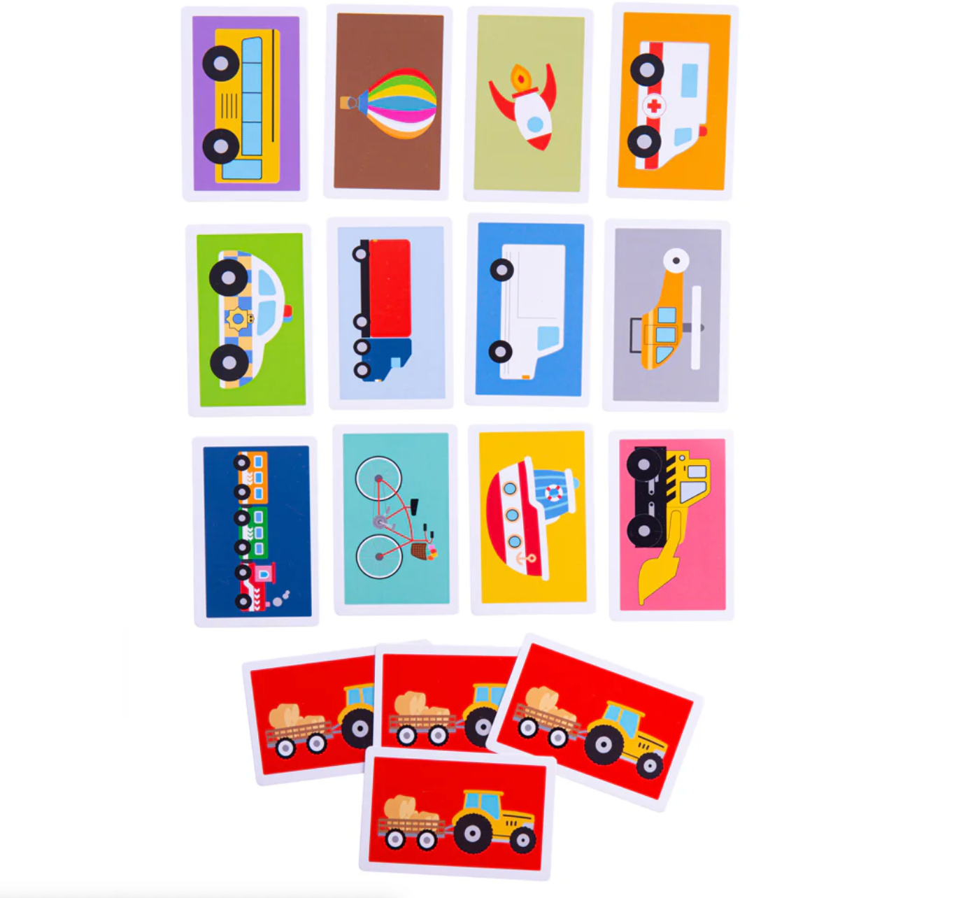 Set of colorful children's cards with various illustrations on a white background TRANSPORT SNAP | BIGJIGS
