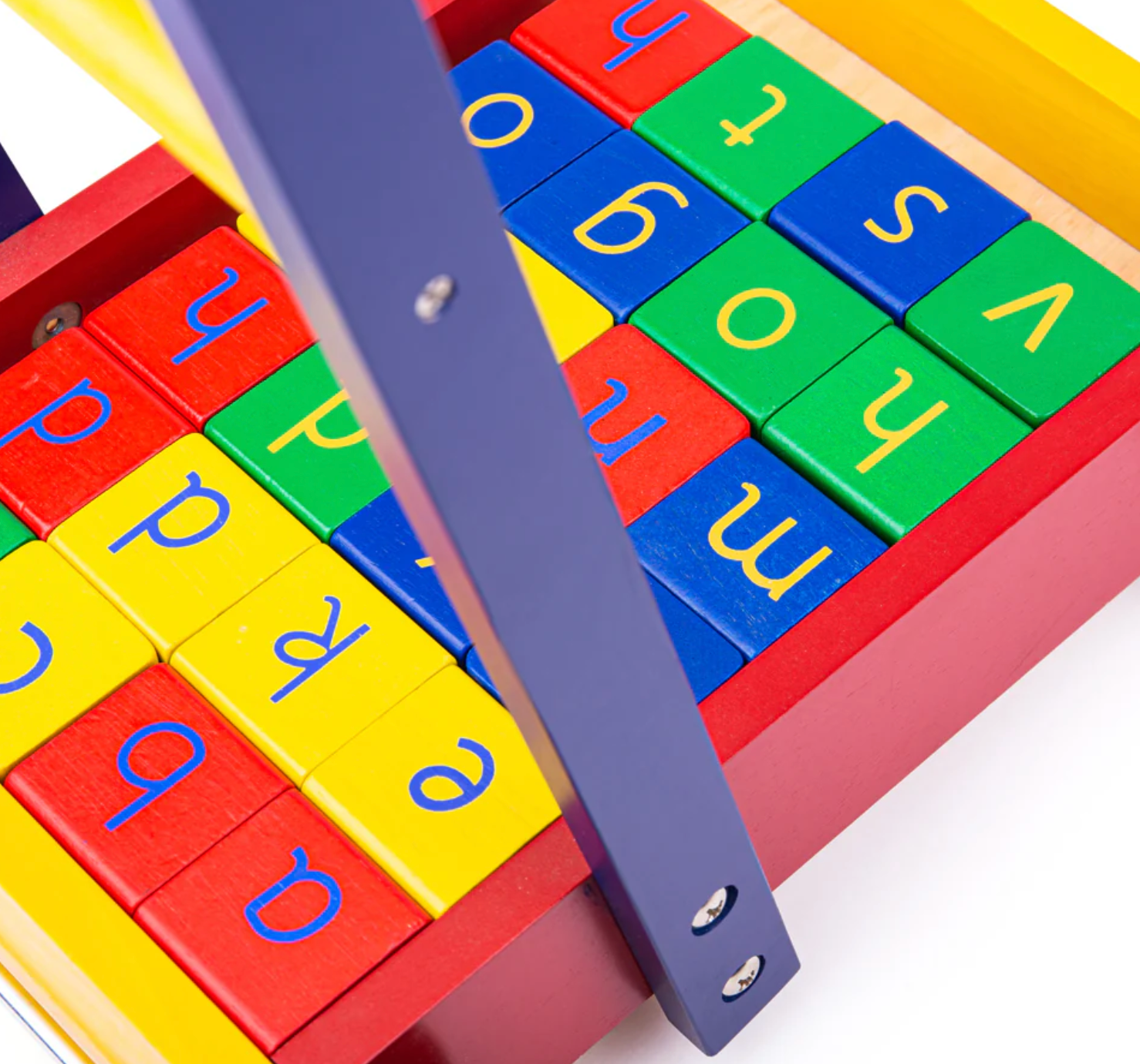 Colorful alphabet blocks in a wooden box WALKER. WOODEN BABY MULTI-COLOUR WALKER WITH ABC & NUMBER BLOCKS | TIDLO