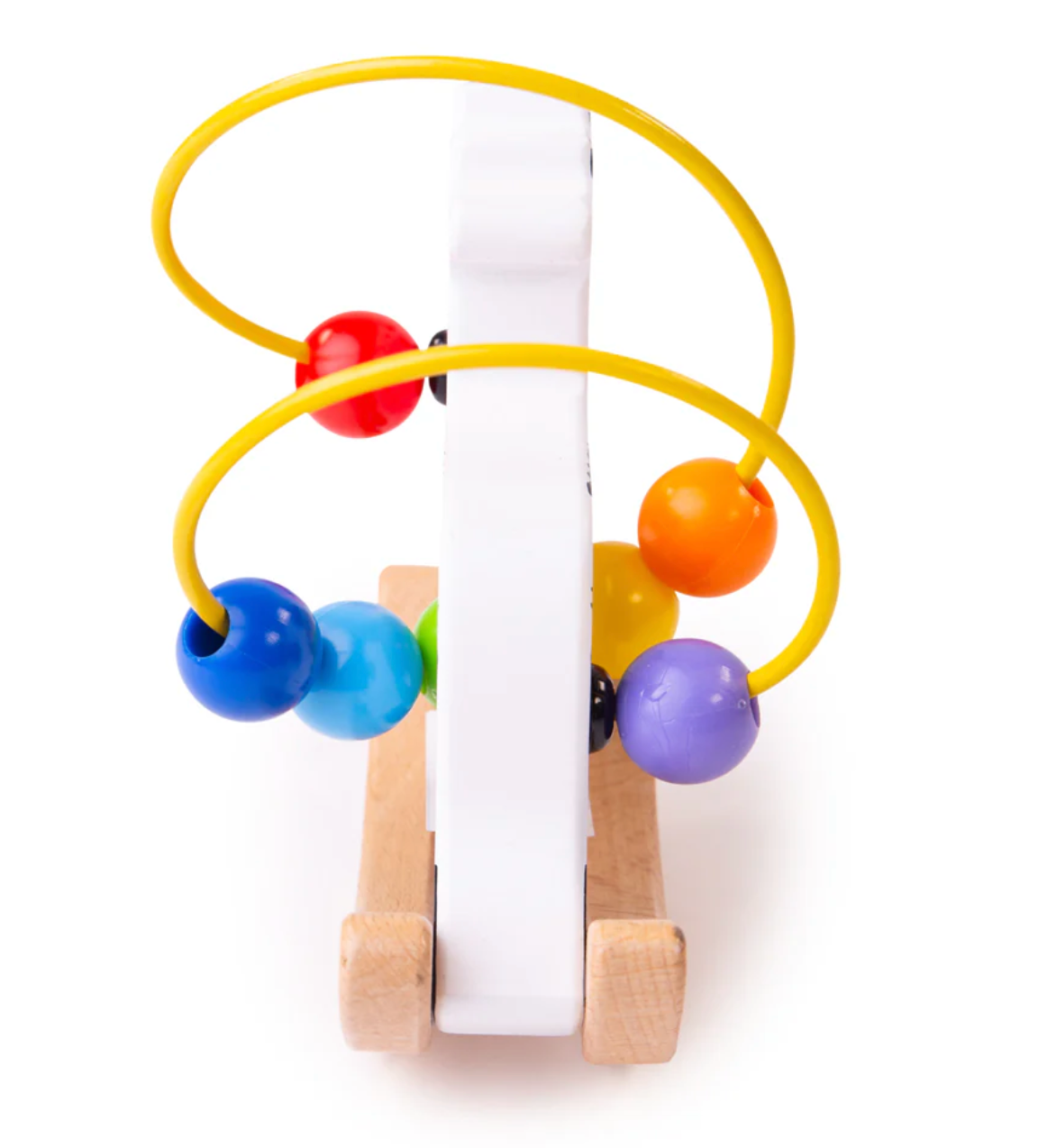 Colorful bead maze toy on a white background WOODEN COW ROCKING BEAD FRAME | BIGJIGS