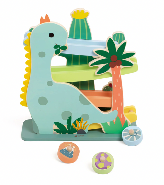 wooden dinosaur slide toy for kids with smooth ramp design. WOODEN DINOSAUR SLIDE PLAY TOY | CLASSIC WORLD