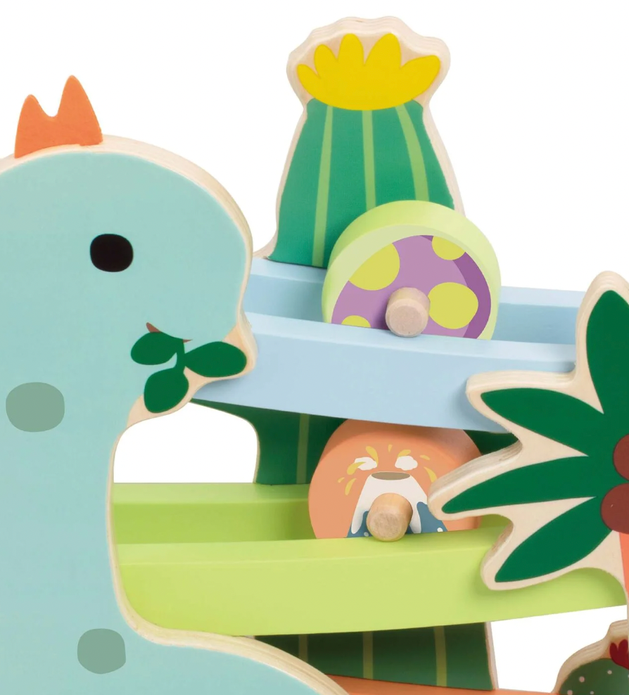 natural wood dinosaur slide with child-safe non-toxic paint. WOODEN DINOSAUR SLIDE PLAY TOY | CLASSIC WORLD