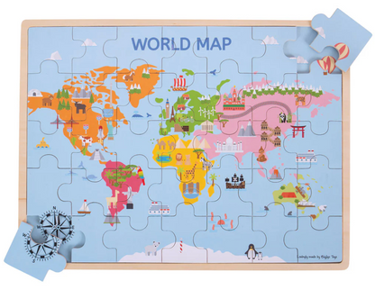 WOODEN EDUCATIONAL WORLD MAP PUZZLE | BIGJIGS