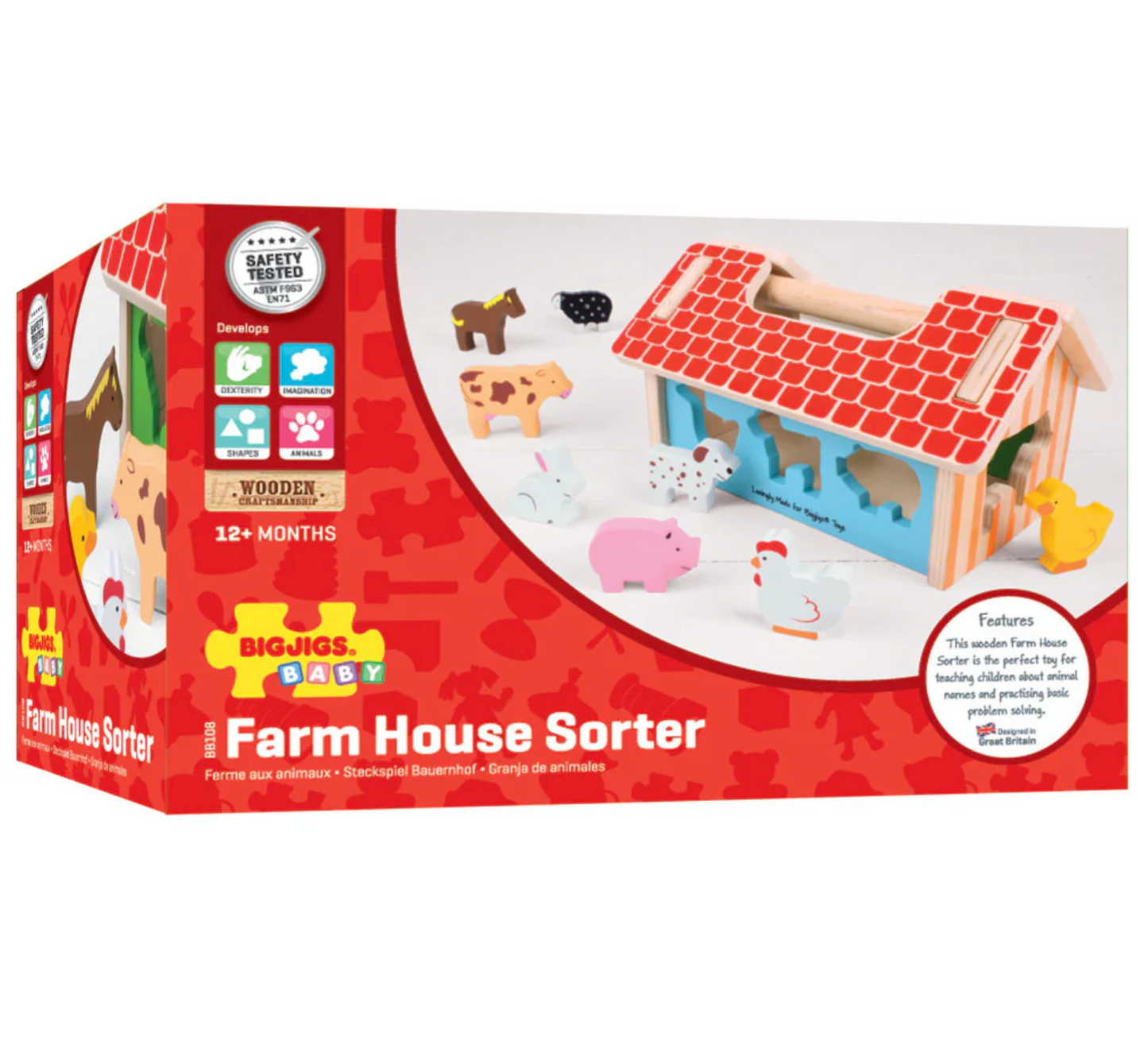 Box of BigJigs Farm House Sorter toy on a white background WOODEN FARMHOUSE SORTER | BIGJIGS