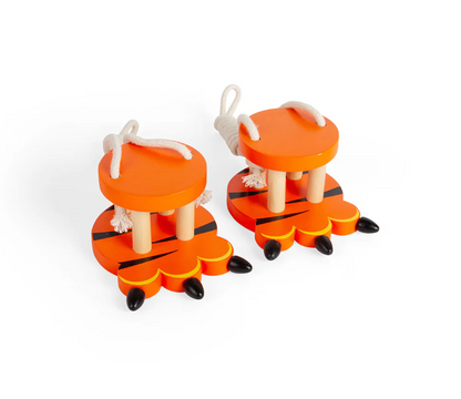 Two wooden Footwalker toys designed for young children to step on, with green and natural wood colors and simple, sturdy designs. WOODEN FOOTWALKERS - 3 COLOURS | BIGJIGS