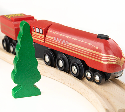 Wooden toy train with a green tree. WOODEN HERITAGE COLLECTION DUCHESS OF HAMILTON | BIGJIGS RAIL