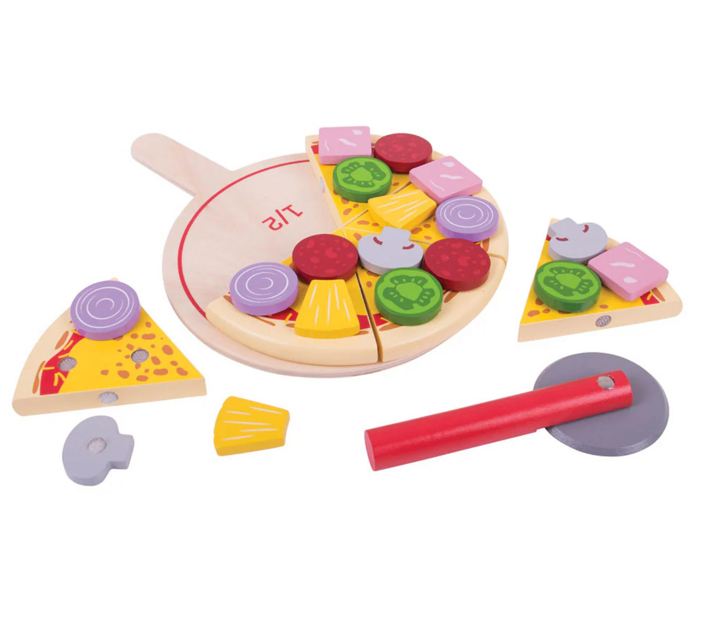 WOODEN PIZZA FOOD TOY & FRACTION LEARNING TOY | BIGJIGS 