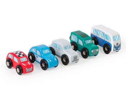 Set of colorful toy cars. WOODEN RETRO VEHICLE TOY CAR SET | TIDLO
