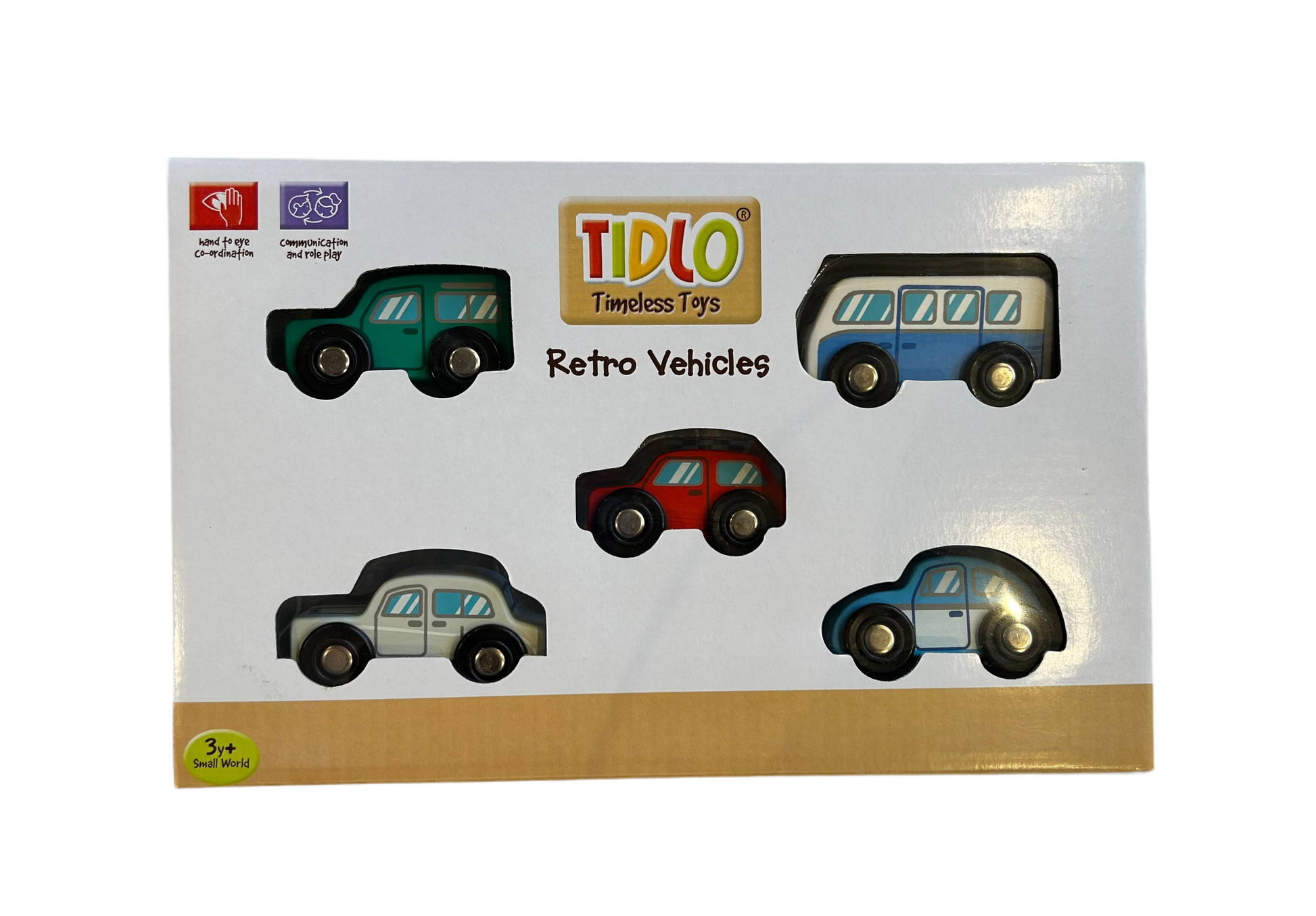 Box of Tidlo retro vehicles toy. WOODEN RETRO VEHICLE TOY CAR SET | TIDLO