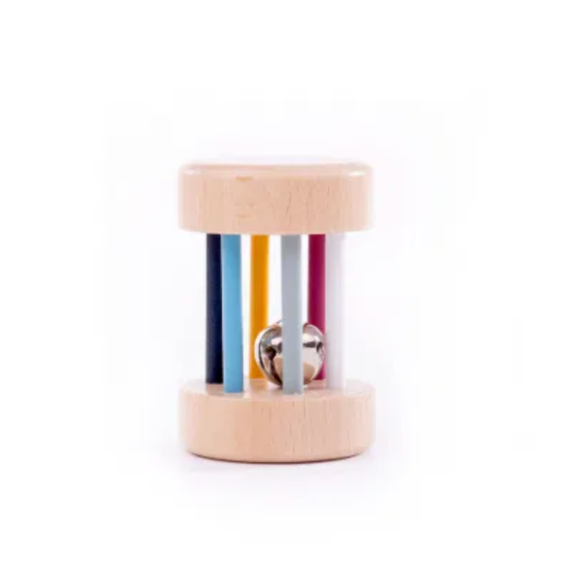 classic natural wooden baby toy sensory roll rattle. WOODEN SENSORY ROLL RATTLE | BIGJIGS