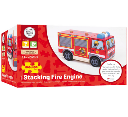 Box of BigJigs Stacking Fire Engine toy on a white background WOODEN STACKING FIRE ENGINE | BIGJIGS