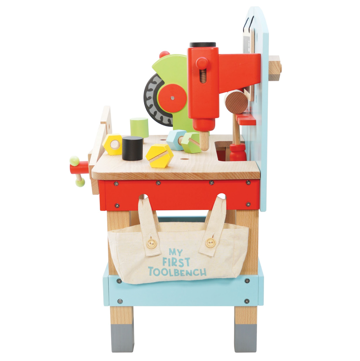Children's toy toolbench with various tools on a white background WOODEN TOOL BENCH | LE TOY VAN 