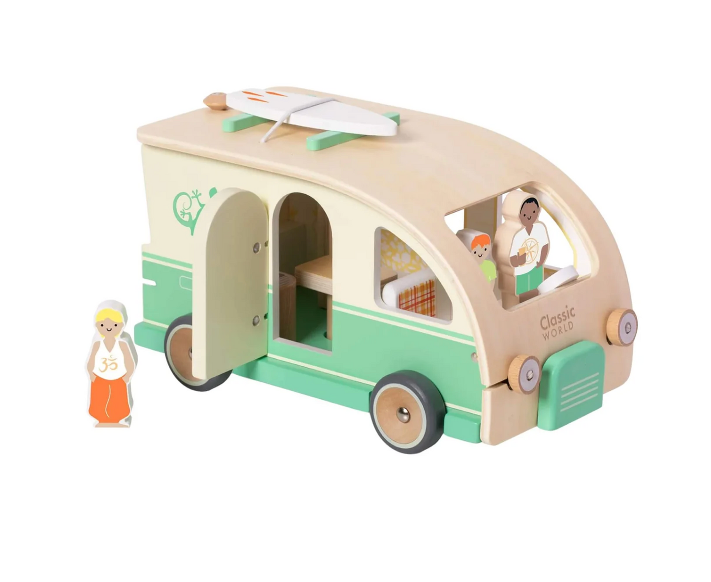 Wooden toy camper with figures. WOODEN TOY CAMPER VAN PLAYSET | CLASSIC WORLD