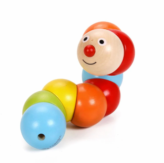 Colorful wooden toy shaped like a caterpillar with a face. WOODEN TWISTY CATERPILLAR | CLASSIC WORLD