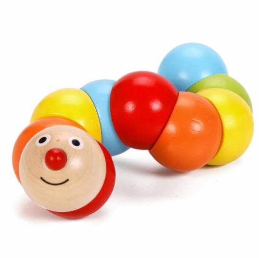 Colorful wooden toy caterpillar with a face. WOODEN TWISTY CATERPILLAR | CLASSIC WORLD