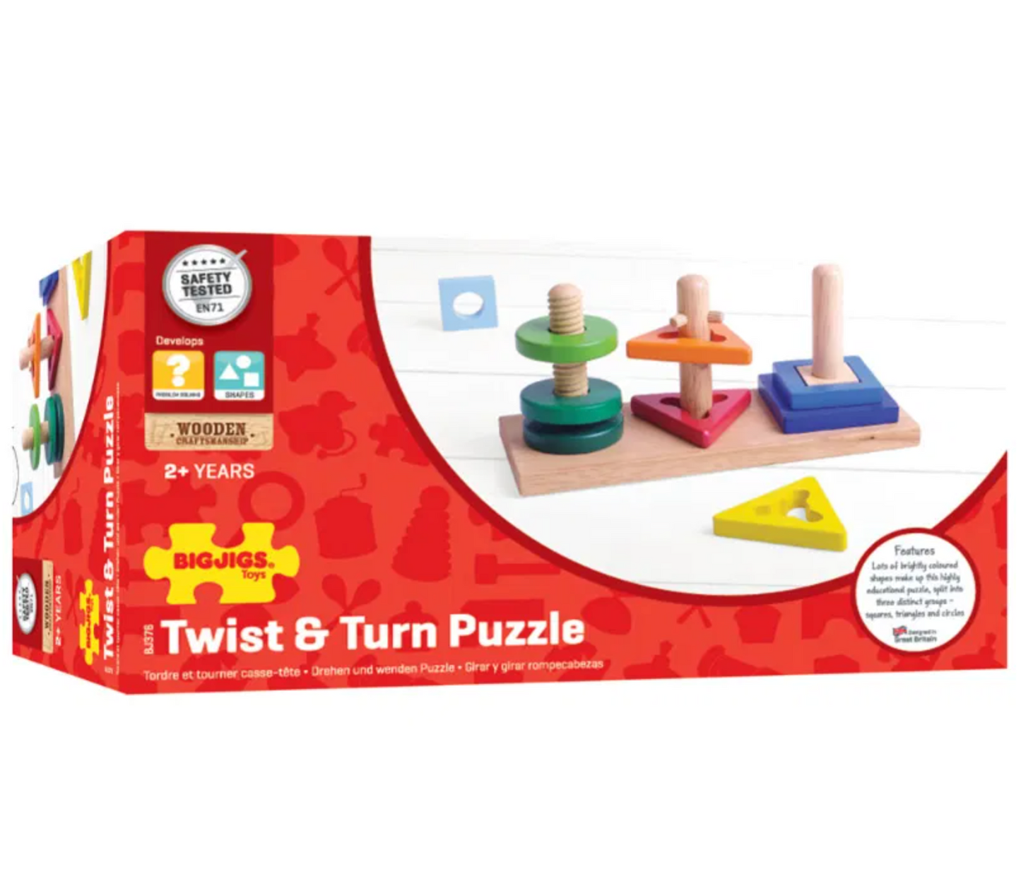 Box of BigJigs Twist & Turn Puzzle on a white background WOODEN TWIST & TURN PUZZLE | BIGJIGS