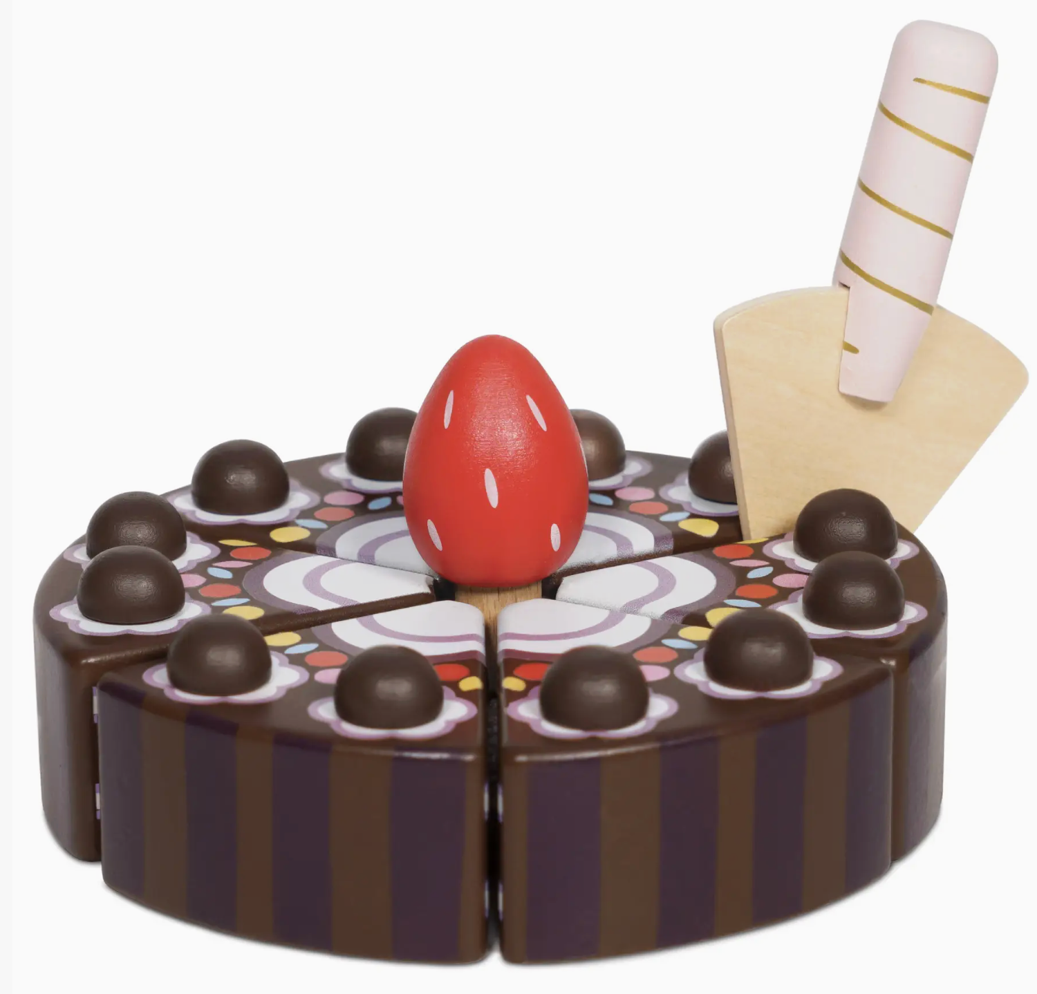 Le Toy Van chocolate gateau wooden sliceable pretend play birthday cake with strawberry