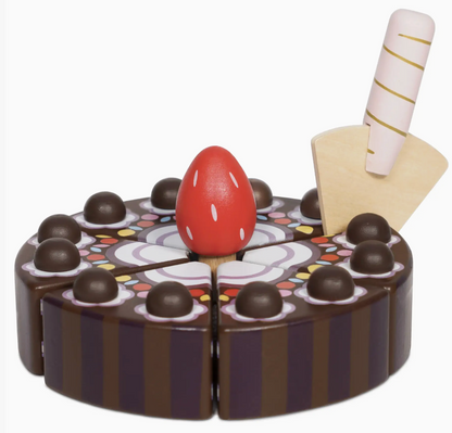Le Toy Van chocolate gateau wooden sliceable pretend play birthday cake with strawberry